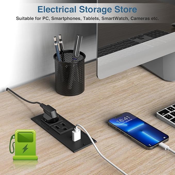 Geao Adapter Inset Small Recessed Power Strip Plug Extension Cord with USB Electrical Outlet Extender Flush Mount Surge