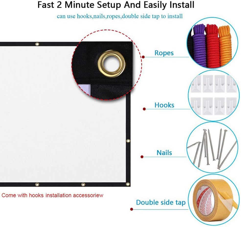 StepOK 16:9 60"|72"|84"|100"|120"|150" Projector Screen, White Projector Screen, No Crease Home Theater Foldable