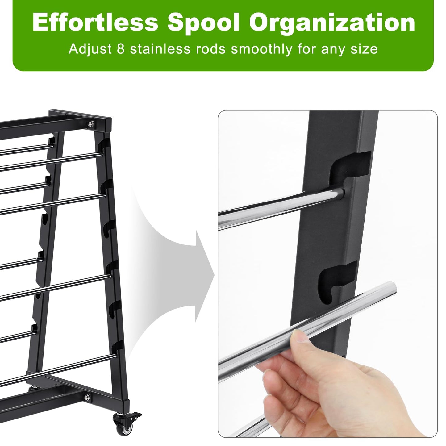SELEWARE Heavy-Duty 12-Rod Wire Spool Rack – 400lb Capacity Cable Caddy & Dispenser with Locking Wheels, Adjustable Spool Rods for Electrical, Industrial & Retail Use