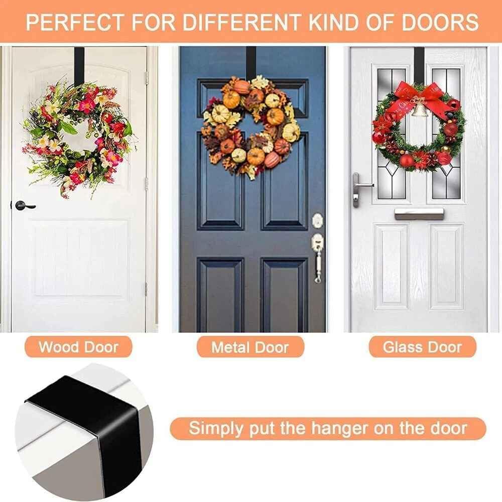 Regine Switzerland Adjustable Black Wreath Hanger - Durable Carbon Steel Door Hook for 15” Wreaths