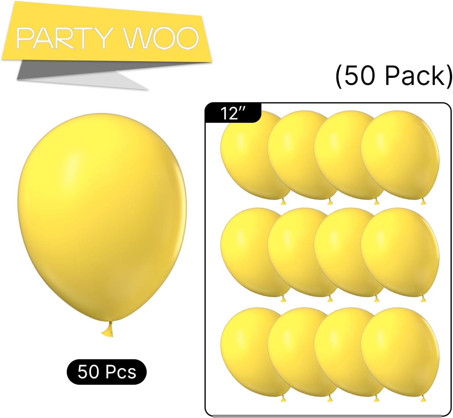 PartyWoo Yellow Balloons - 50pcs 12 Inch Latex Helium Balloons for Birthday & Baby Shower Decor