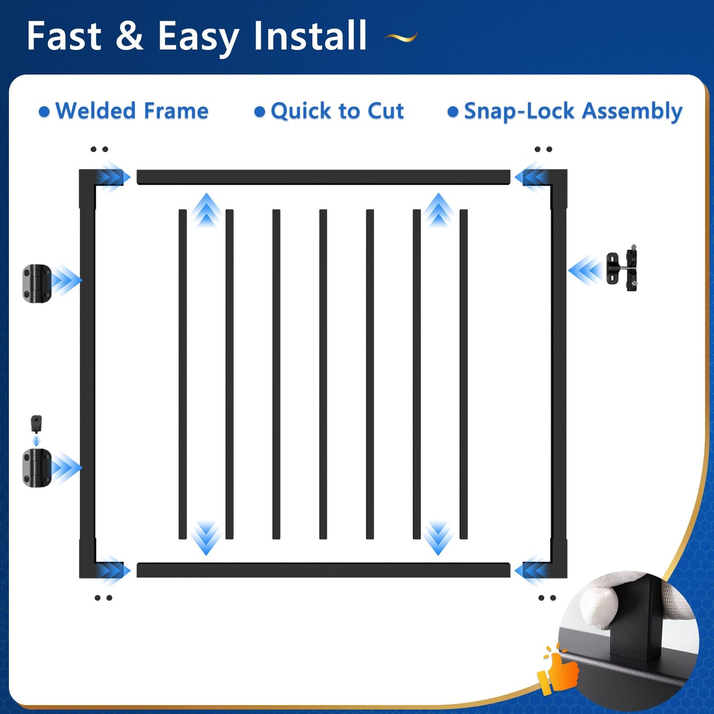 Guwezoy W.3ft x H.36in Outdoor Aluminum Deck Gate Kit, Cuttable Porch Gate with Latch and Auto-Close Hinge, AAMA 2604–Grade Texture Black Finish for Deck Railing, Patio, Porch, Garden & Yard