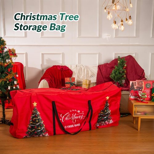 Christmas Tree Storage Bag - 9 Ft Waterproof Container with Durable Handles & Zipper | Heavy-Duty Oxford, Red