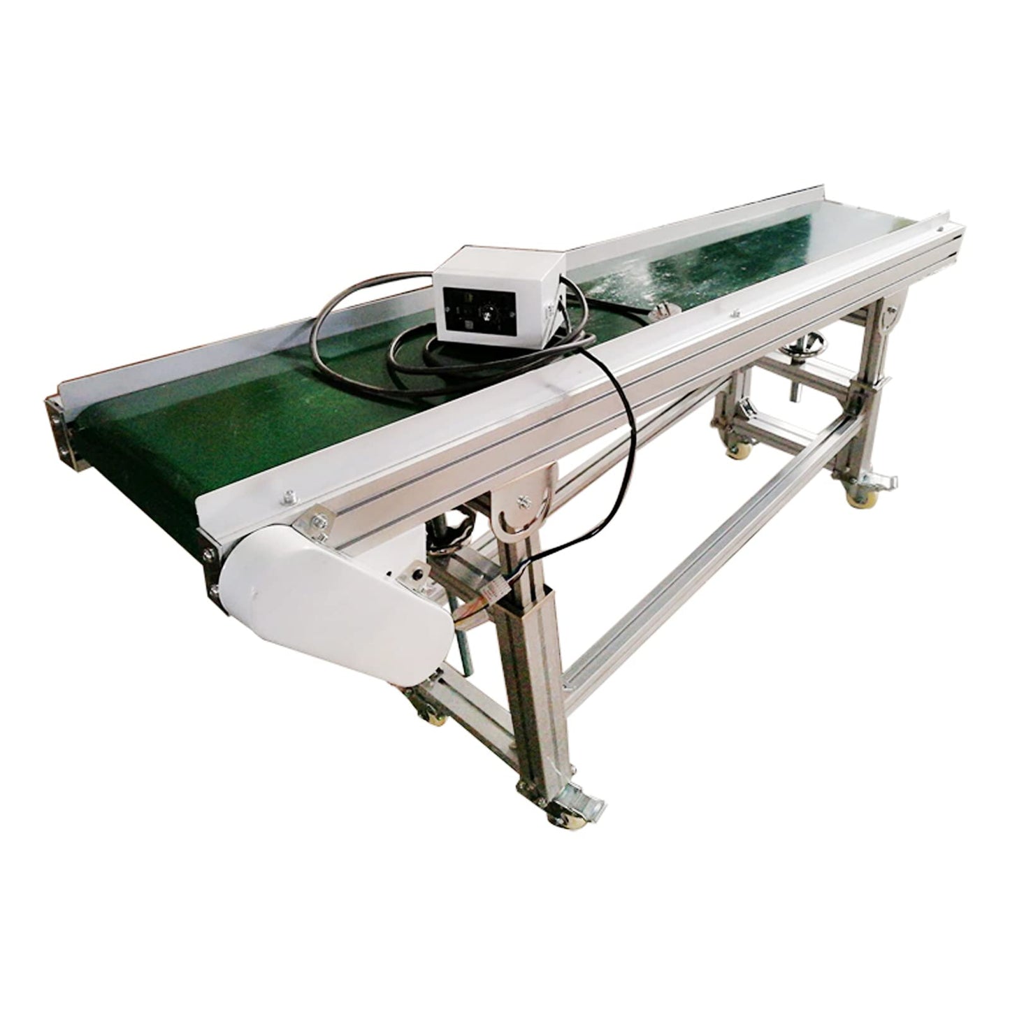 BREVELTION 59inch 110V PVC Inclined Wall Conveyor Belt Double Baffle Green PVC Belt Height Adjustable 15.7inch Wide 120W