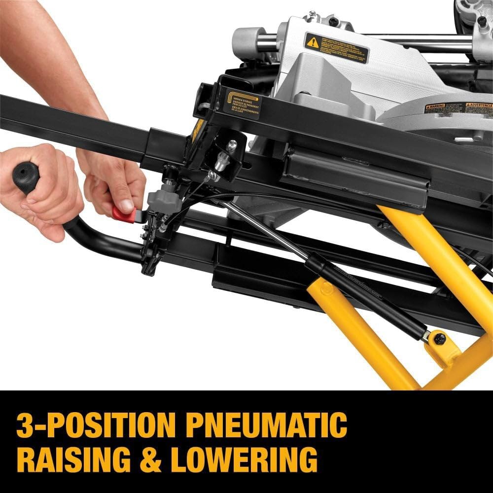 DEWALT Miter Saw Stand With Wheels, 32-1/2 in. x 60 in Foldable Rollling Stand, Adjustable Height, Durable Steel, 8 ft. Material Support, Universal Mounting Rails (DWX726)