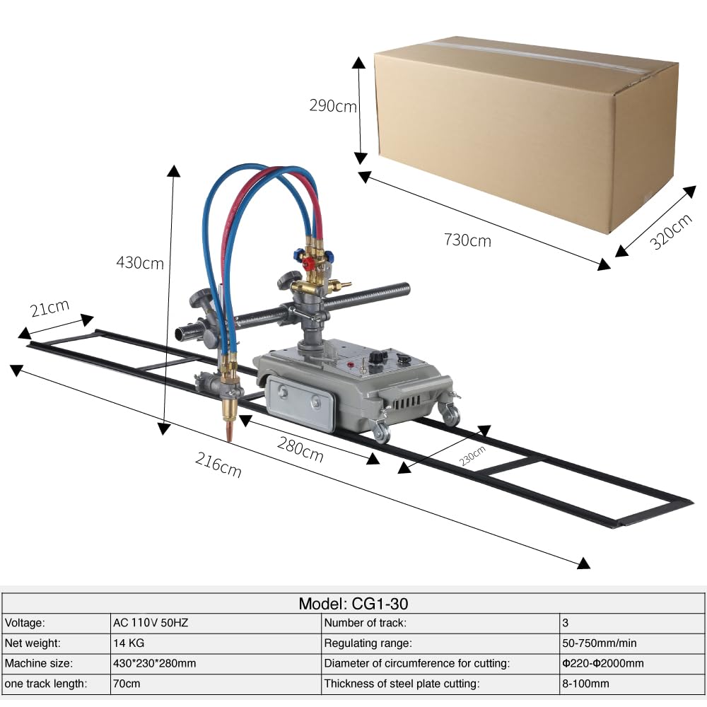 Automatic Track Torch Gas Pipe Cutting Straight Linear Gas Cutting Machine Efficient Flame Gas Cutting Portable Flame Cutting Track Torch Cutter (Acetylene+Oxygen), Three of 27.55"(70cm) Tracks