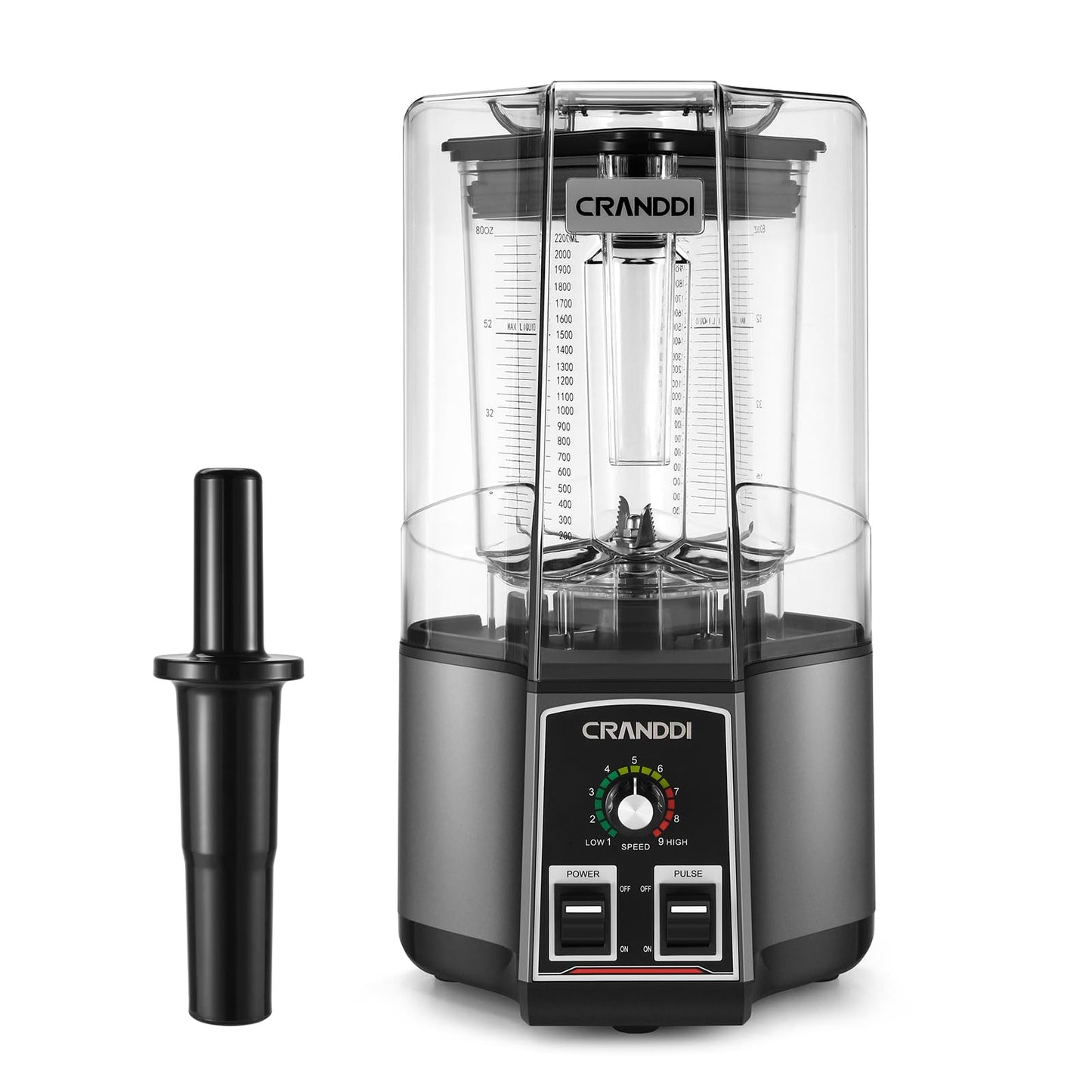 CRANDDI Commercial Blender for Crushing Ice, Chopping, Grinding, Blending, 1500W 80oz Blender with Tamper and Removable Soundproof Cover, K85 (Grey)