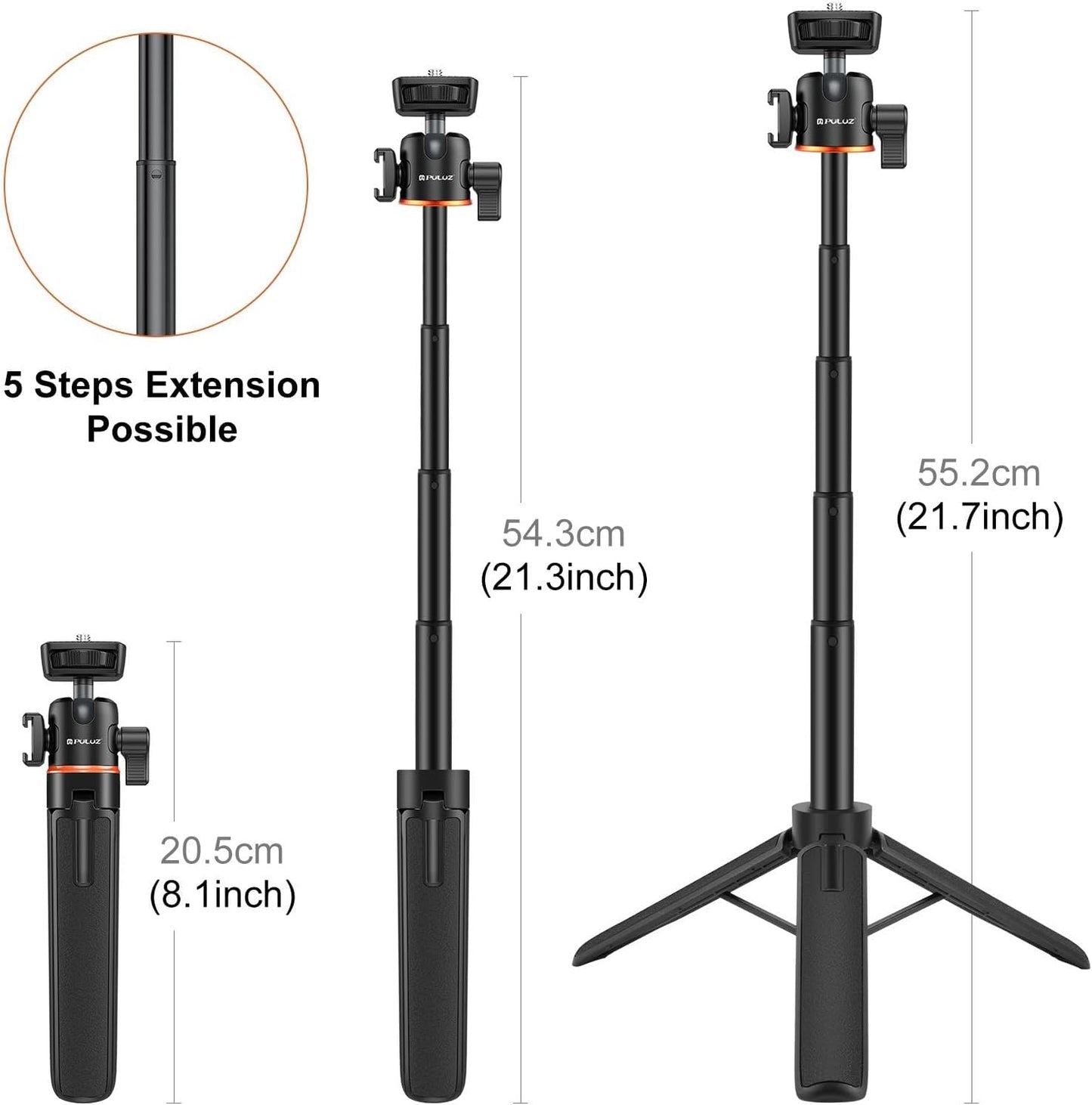 360 1/4 Inch 13 12 11/DJI 5 4 3/Insta360 PULUZ Camera Tripod Stand, Mini Desktop Aluminum Selfie Stick with Cold Shoe