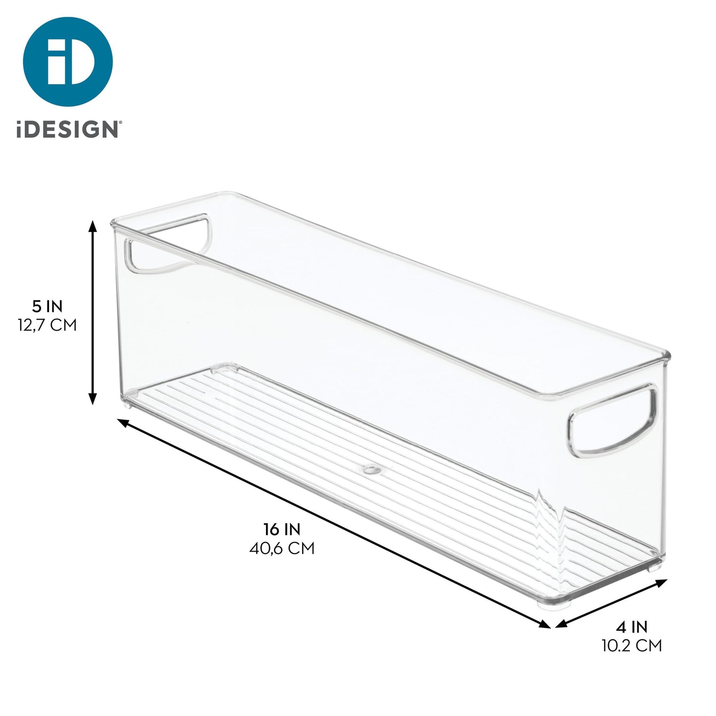 InterDesign iDesign Plastic Stackable Pantry Bin - Storage Bin with Handles for Cabinets or Fridge - Set of 2 - Clear