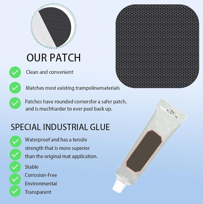 Heavy-Duty Trampoline Patch Repair Kit: 6 Self-Adhesive Patches (2 Square+2 Rectangular+2 Round) Repair Trampoline Mat Tear or Hole in a & Quick Mat Repairs