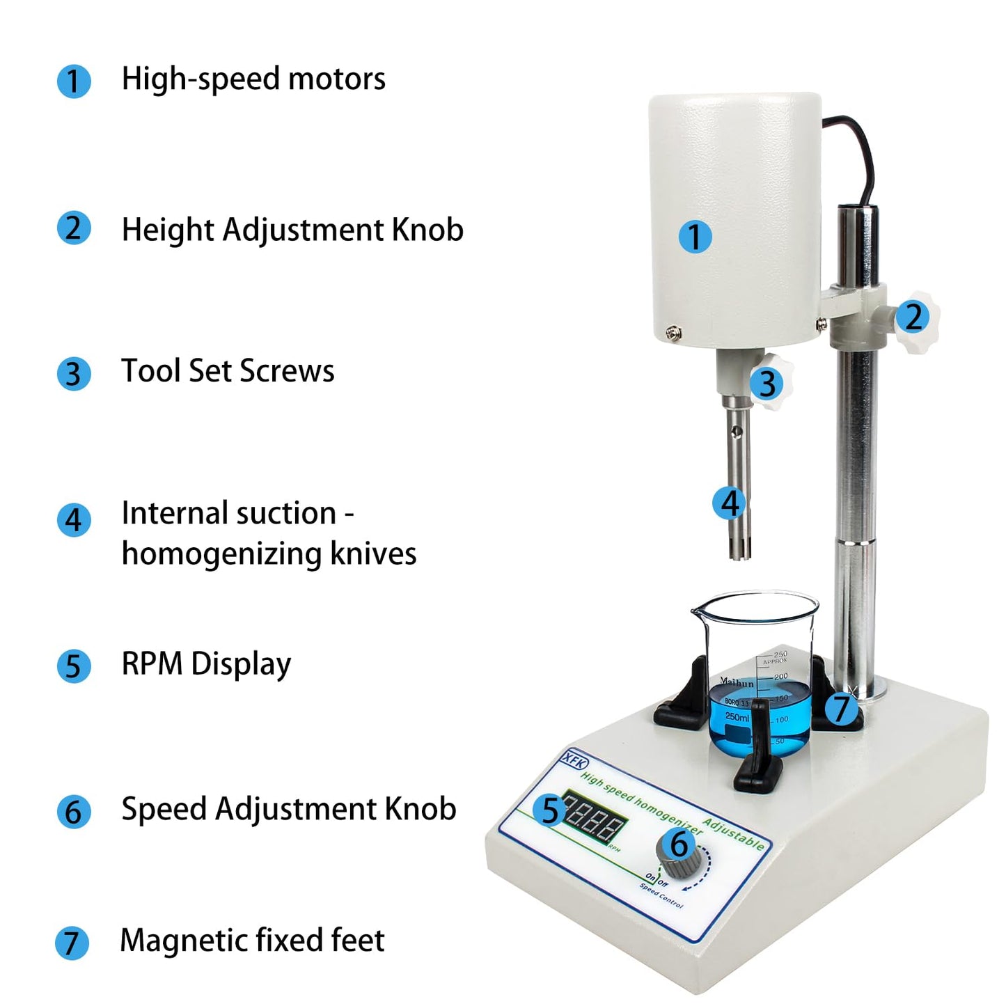 CNCTOPBAOS Lab Homogenizer FSH-2A, 220W 110V High Speed Emulsifier Disperser 5-1000ml, 5000-22000rpm Speed Adjustable, w/ 12mm/18mm Two Stainless Steel Working Heads Mixer Emulsifying Machine