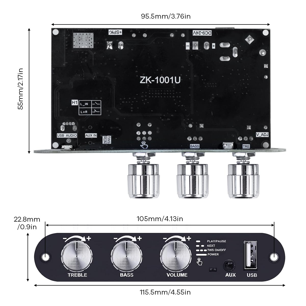 ZK-1001U 100W 9-24V Hosyond Mono Bluetooth Amplifier Board, Power Amp with TWS Pairing, Wide Voltage Input