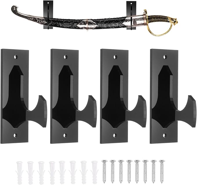 uxcell 4 Pcs Sword Holder Wall Mount Sword Racks Acrylic Wall Sword Display Hanger with Mounting Tools for Knife Martial Arts Sword Placement Display, Black