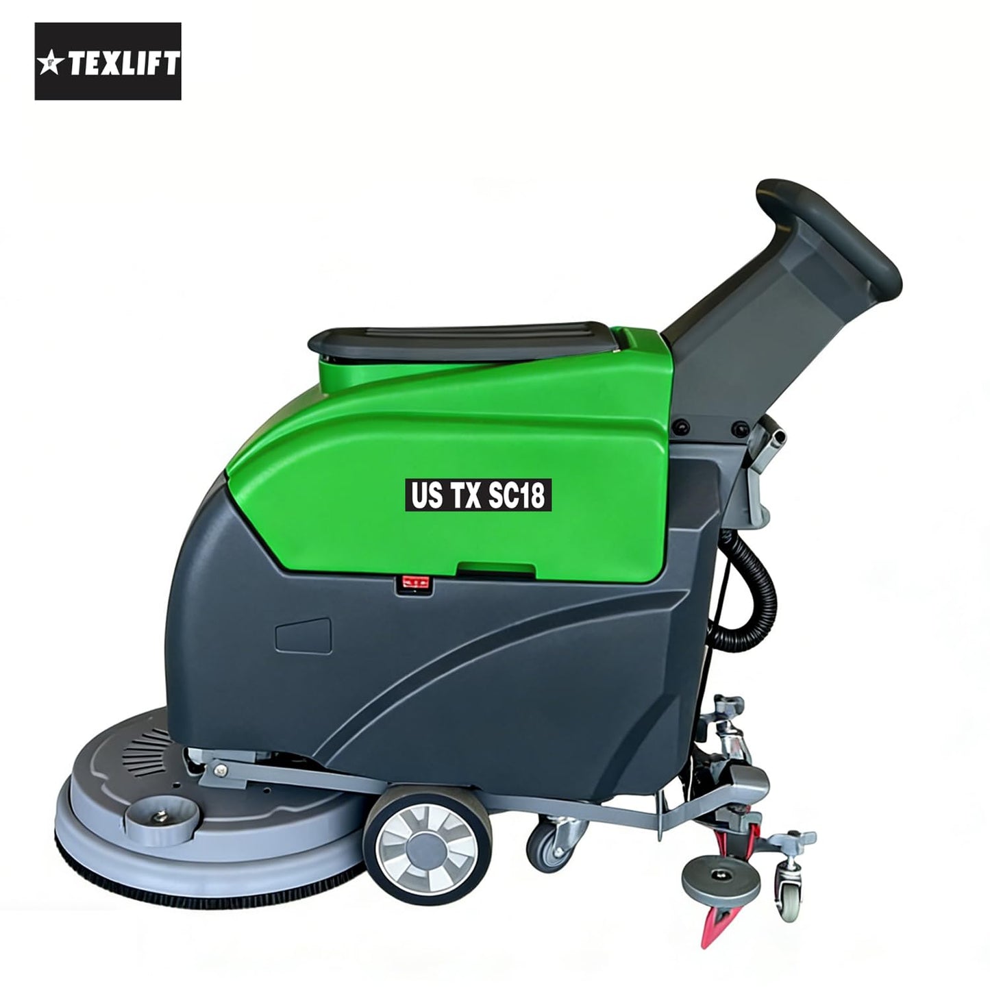 Walk-Behind Commercial Floor Scrubber Machine, 18″ Cleaning Width, Battery Powered Scrubber Dryer with 13 Gal Tanks for Warehouse, Retail & Facility Cleaning (US-TX-SC18)