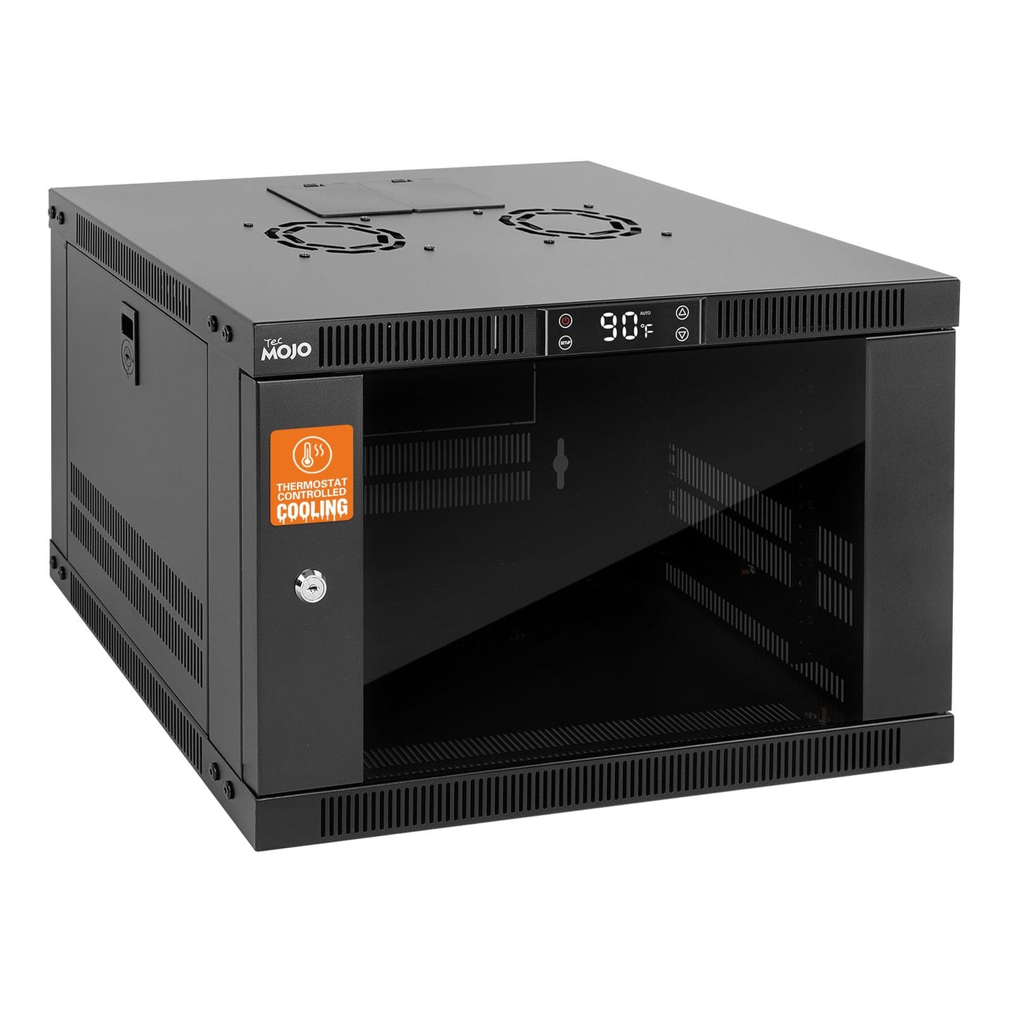 Tecmojo 6U Wall Mount Rack with Thermostat, 17.7inch Depth Enclosed Server Cabinet with 2 Cooling Fans,Lockable Door & Hardware,6U Rack for 19inch Equipments,Glass Door