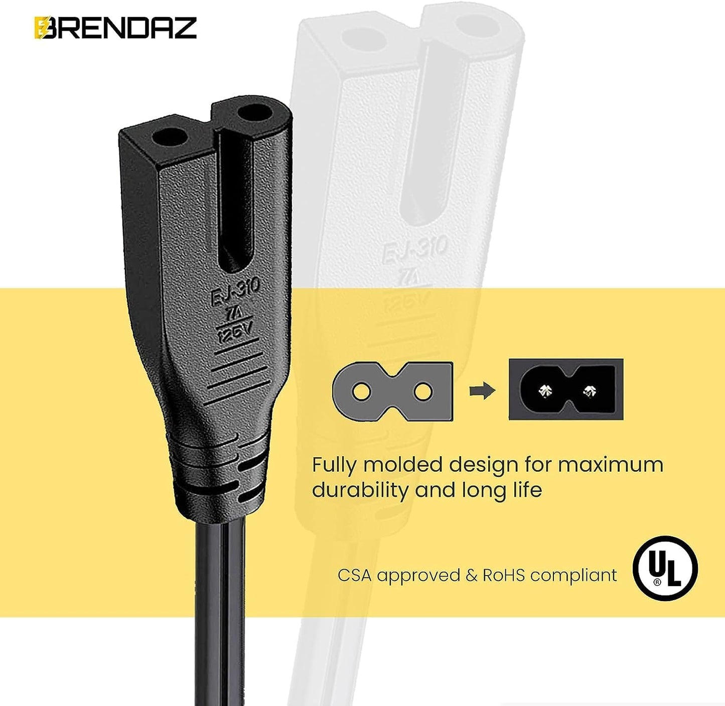 BRENDAZ (5-Pack) C7 2 (6-Feet) Polarized Power Cord, Prong AC Power Cable, Compatible with Vizio D, E, M Series HDTV