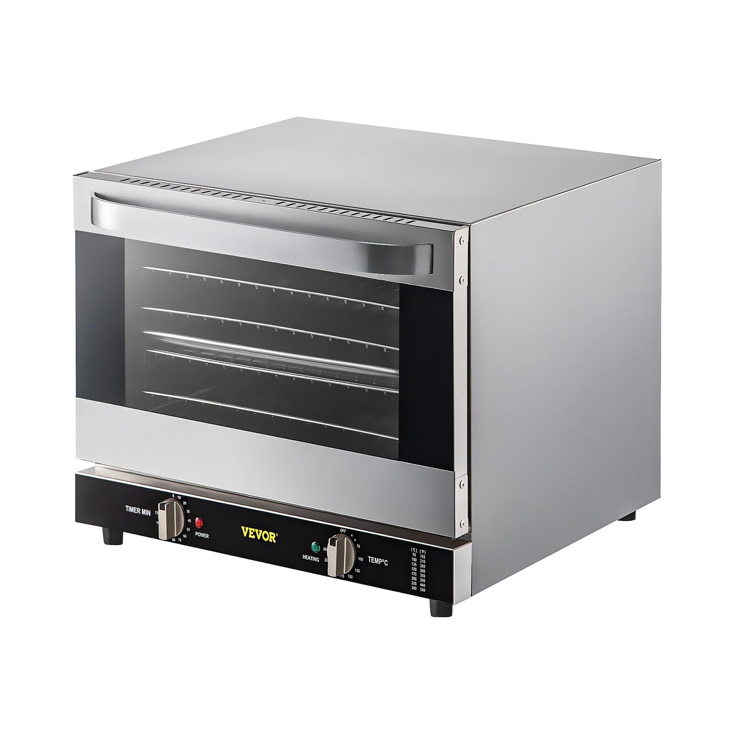 VEVOR Commercial Convection Oven, 66L/60Qt, Half-Size Conventional Oven Countertop, 1800W 4-Tier Toaster w/Front Glass Door, w/Trays Wire Racks Clip Gloves, 120V