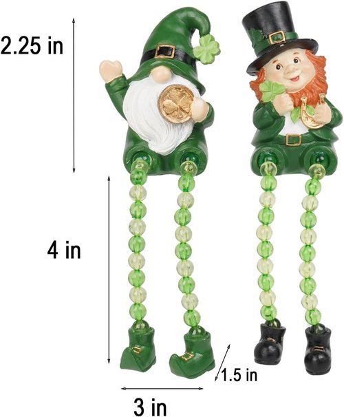 Braxio St. Patrick's Day Collectible Figurines - Set of 2 Green Gnome Shelf Sitters | Perfect Table Decor