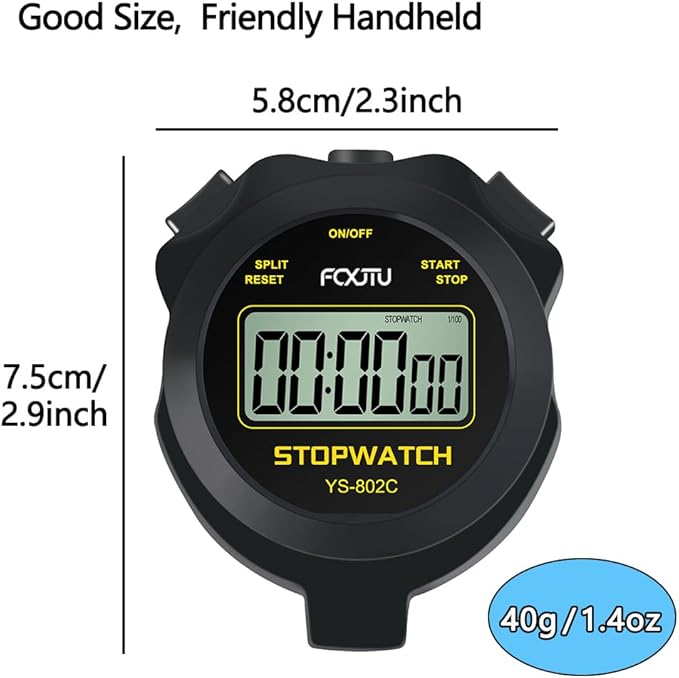FCXJTU Digital Simple Stopwatch Timer, No Bells, No Alarm, Simple Basic Operation, Silent, Clear Display, ON/Off, Large Display for Swimming Running Training Kids Coaches Referees Teachers