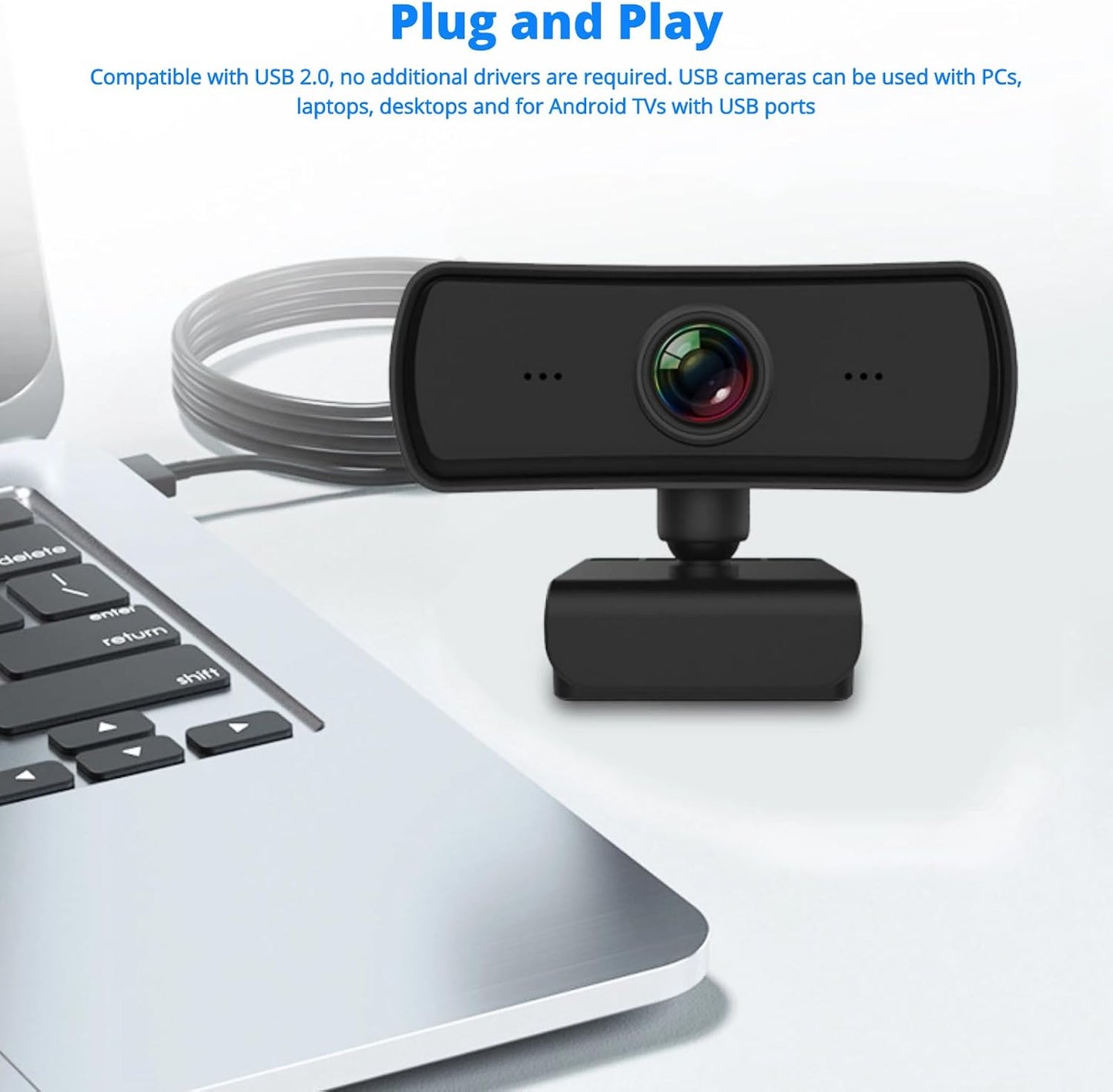 Yunseity 1440P 360 2 Webcam with Microphone, HD USB Computer Web Camera with Rotation, Auto Light Correction Mics