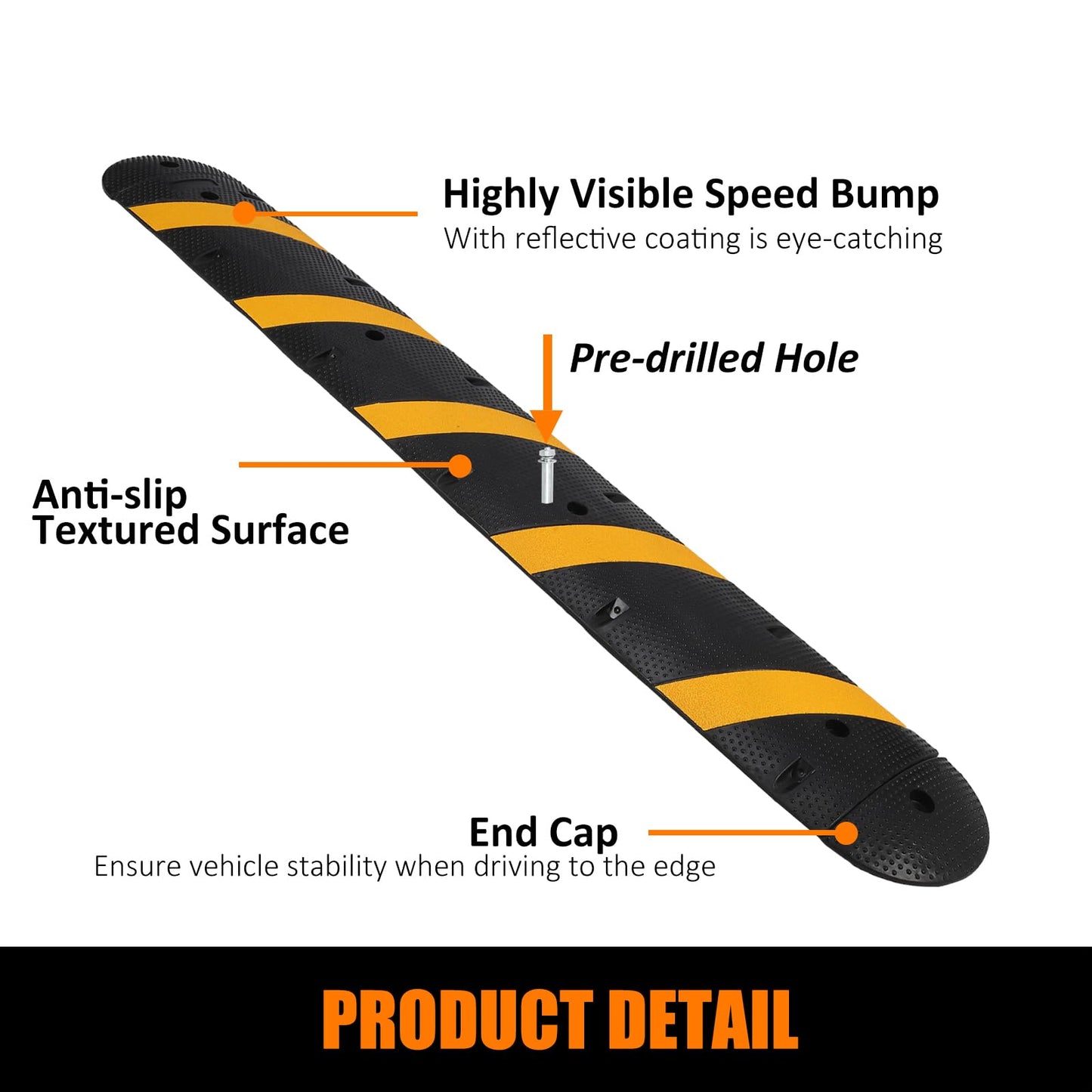 CuisinAid Speed Bump, 84'' Rubber Speed Bumps, 2 Channel Modular Speed Hump, Cable Ramps Hose Protector Ramps with 2 End Caps and 6 Bolt Spikes for Asphalt Concrete Gravel Driveway Road