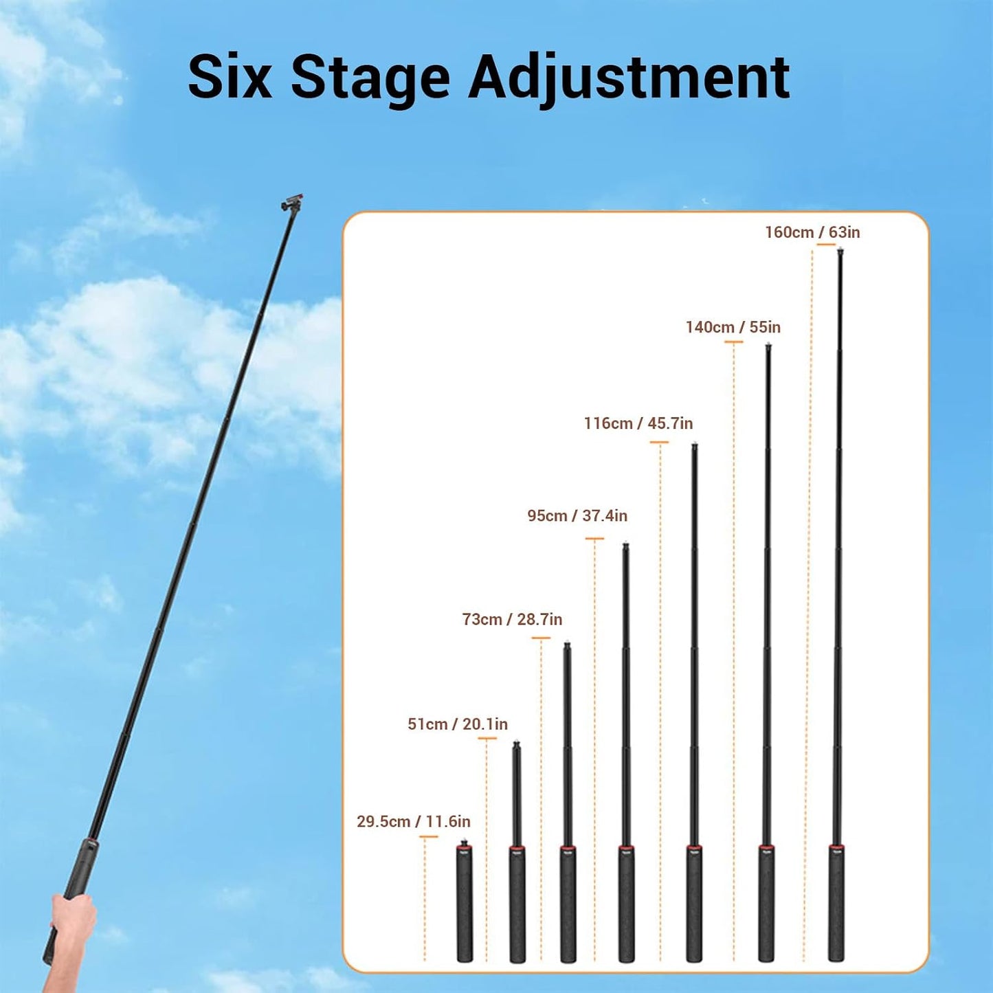 TianfuSpanda 1 4In 2 4 (1.6m/63in) Extendable Selfie Stick Tripod, Big Tripod, Action Camera Tripod, Go Pro Stand