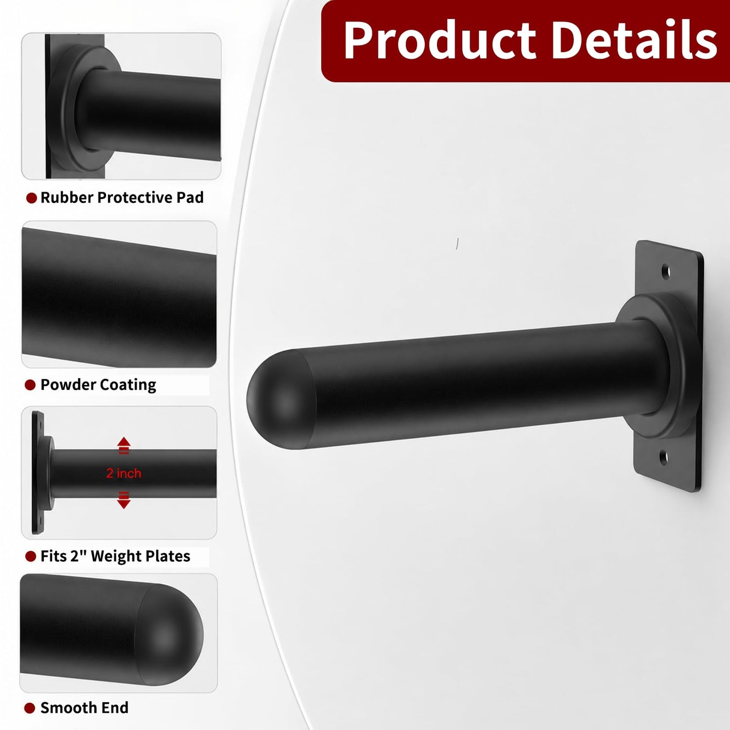 Rumoid 4 Pack Wall Mounted Weight Plate Holder, Weight Plate Holder for 2" Olympic Weight Plates, weight plate rack With Protective Rubber Pad for Garage Home Gym