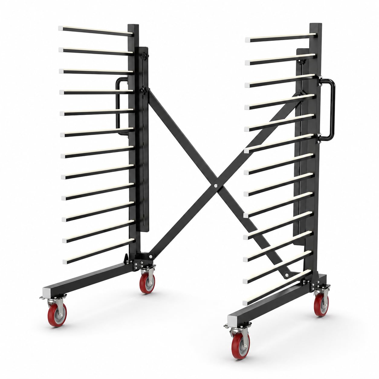 Vazcor Paint Drying Rack,15-Tier Heavy-Duty Steel Drying Painting Rack for Cabinet Doors, Adjustable Width 12 to 58 Inch,110 lbs Per Shelf,Black Drying Rack with Lockable Wheels for Paint Shops