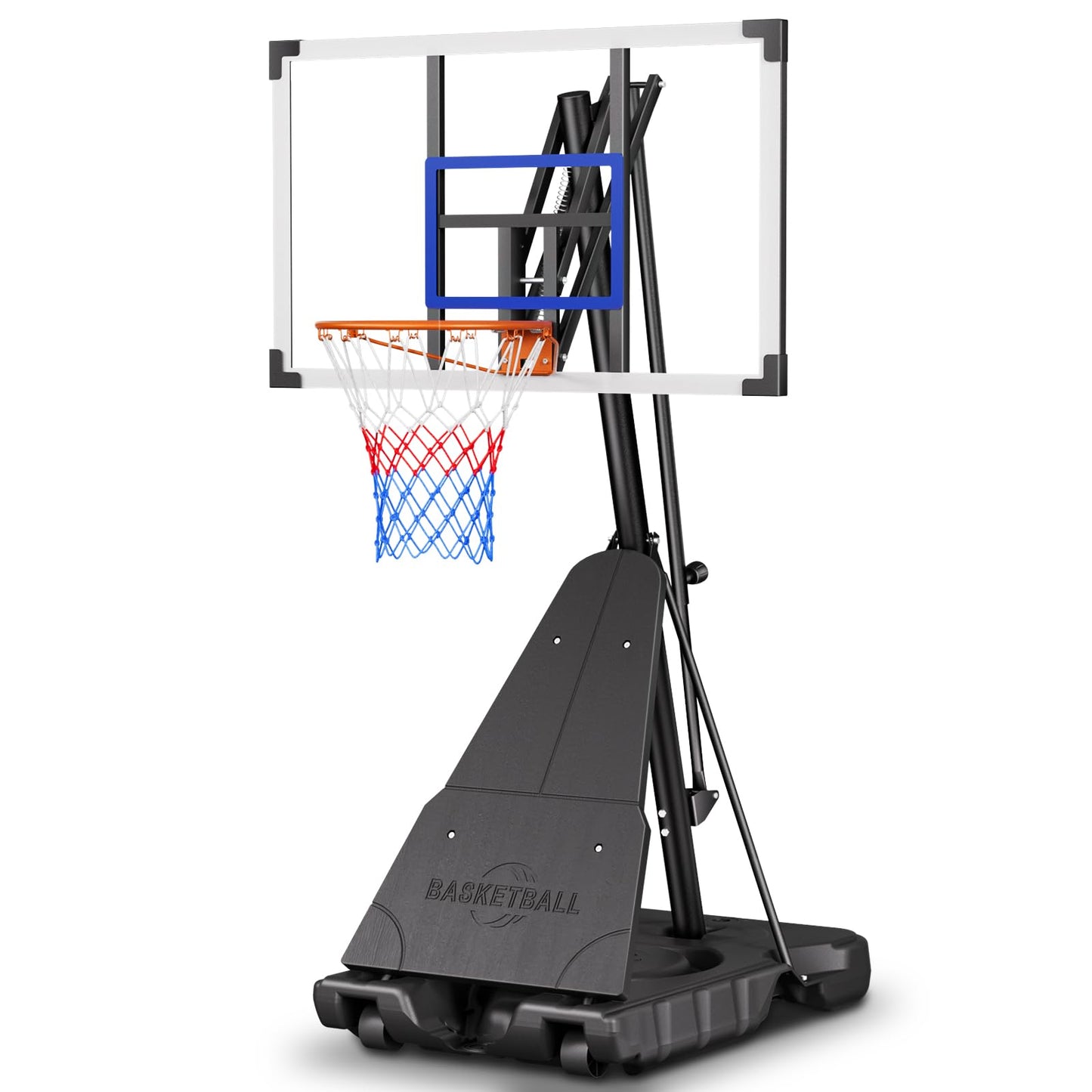 Asbest Basketball Hoop Outdoor with 44" Shatterproof Backboard, 5.09-10FT Adjustable Basketball Goal System, Portable Hoop with Wheels & Easy Adjustment for Driveway, Backyard, Court (Blue)