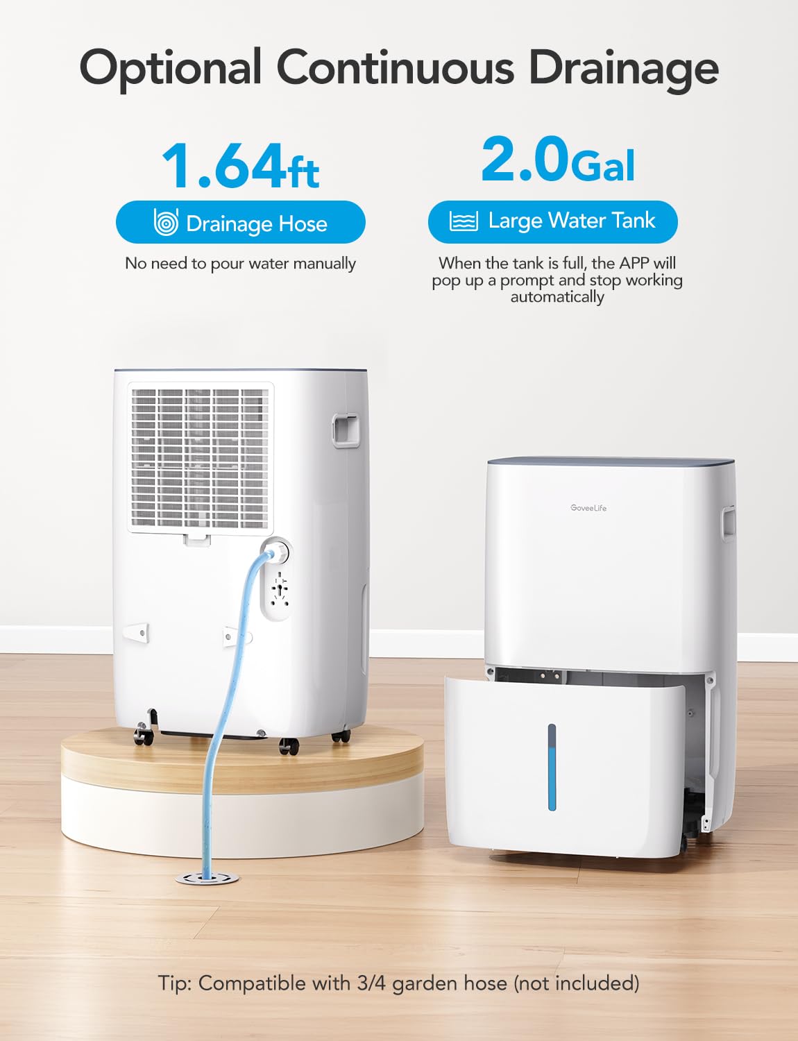 GoveeLife Dehumidifier for Home 4,500 Sq.Ft, 50 to 137 Pint Smart Auto Humidity Control, Drain Hose, 2.0Gal Bucket, Compressor Dehumidifiers for Basement with Auto Shut Off, Bathroom, Garage, w/WiFi