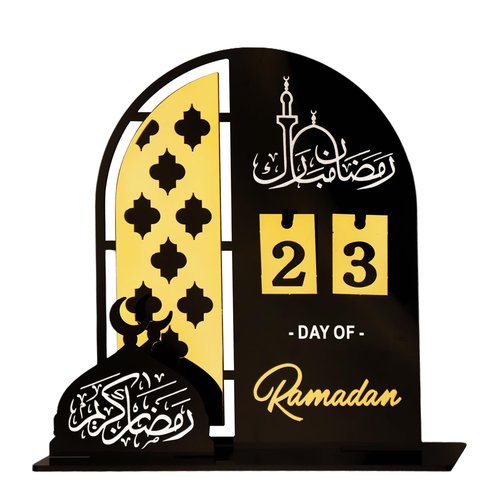 hhdatc Acrylic Countdown Advent Calendar 31 Days Til Eid' Lantern Design, Eid Mubarak Ornament for Ramadan Kareem Tabletop Decorations(black)