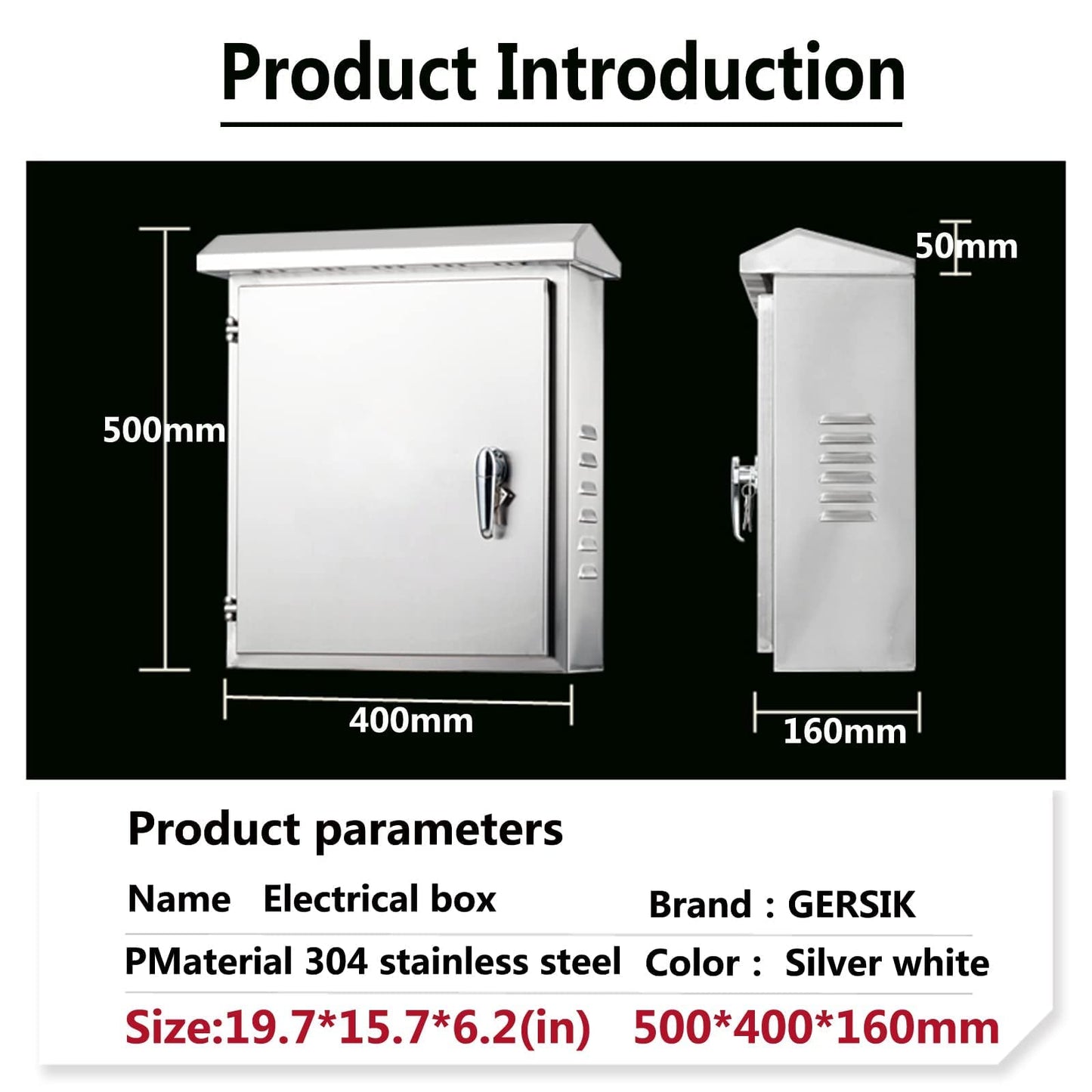 GERSIK 304 Outdoor Stainless Steel Electrical Box Enclosure, IP67 Waterproof Junction Box, Weatherproof Nema Enclosure Box, Wall-Mounted Project Boxes for Electronics with Insulation Mounting Plate