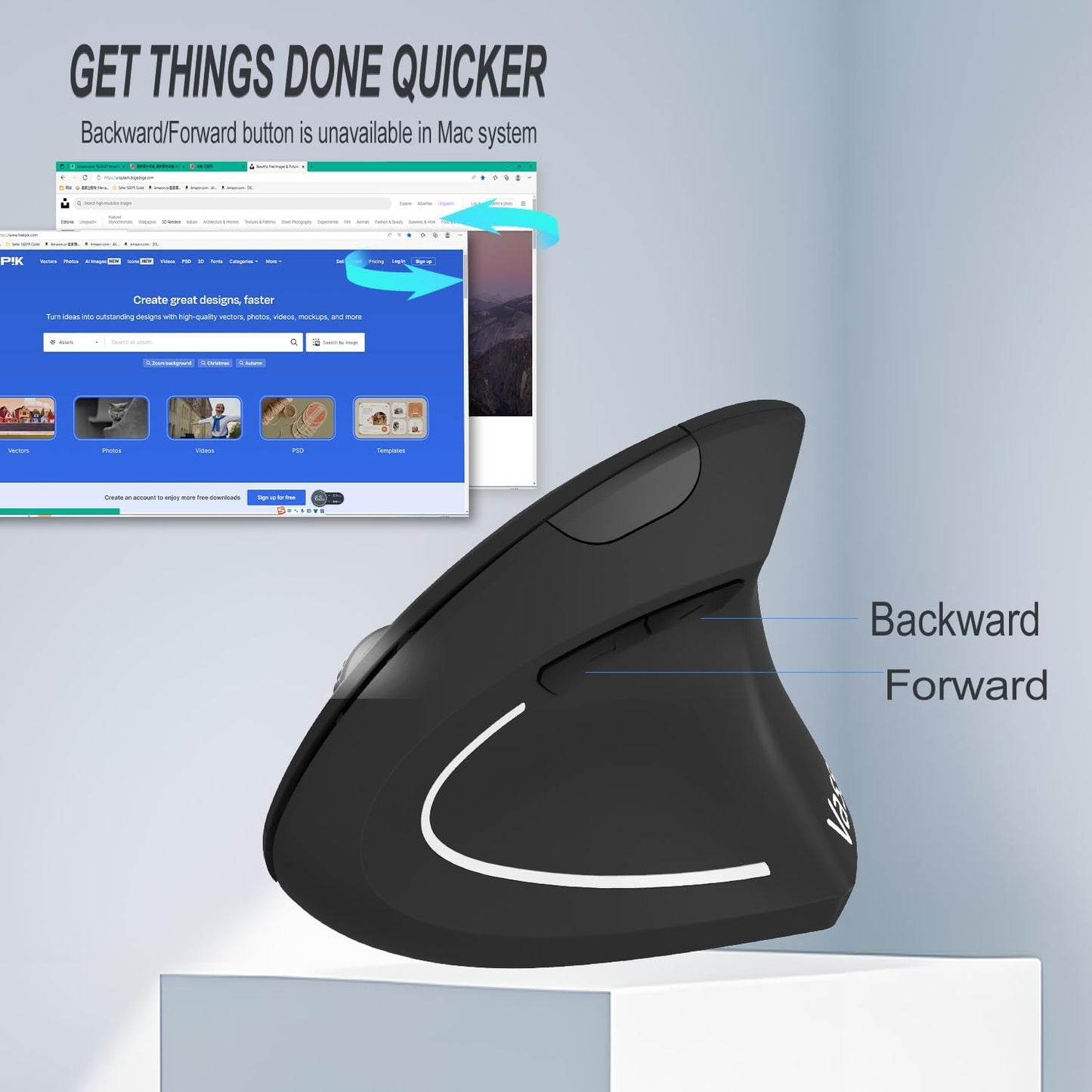 Vassink C(2 1) 800/1200/1600 6 2.4GHz Ergonomic WirelessMouse, USB A+Type in Connection, DPI, Silent Buttons, Carpal