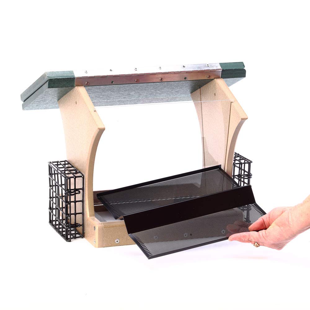 Birds Choice SN300-S Two-Sided Hopper Feeder, Recycled Bird Feeder w/ Two Suet Cages, Large, Taupe/Green