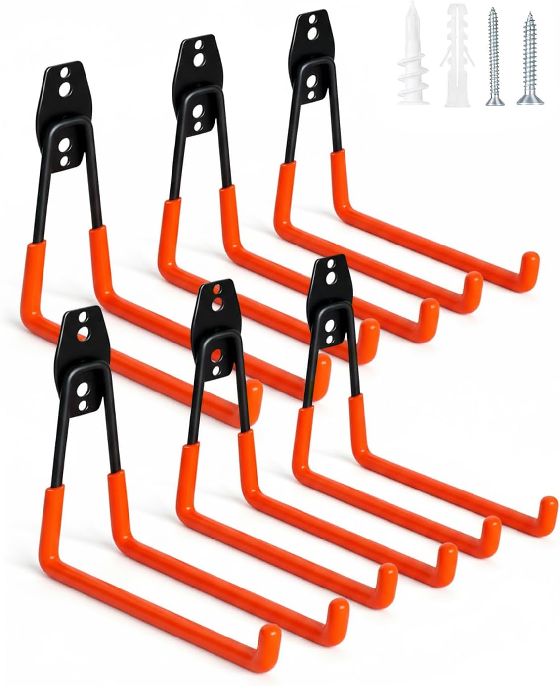 WMK Heavy Duty Garage Hooks - 7.3'' Wall Mount Utility Hooks for Tools & Bikes | 6 Pack (Orange)