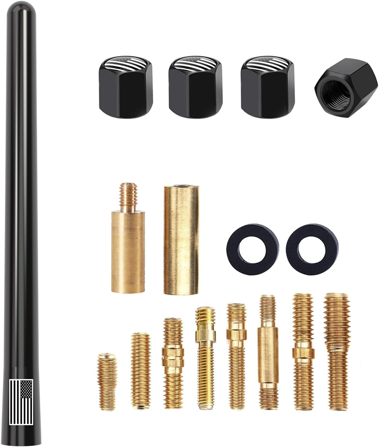 Engirette 7 1500 2500 3500 F150 F250 F350 American Flag Car Truck Short Antenna with Tire Valve Caps for GMC Sierra