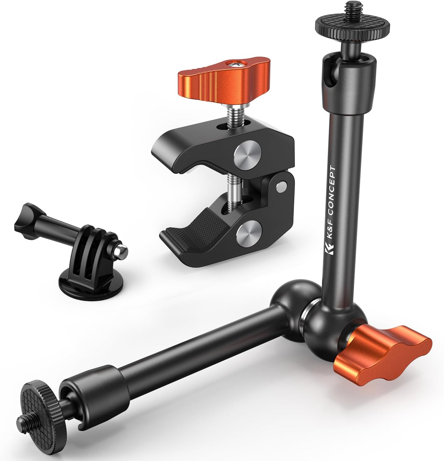 K&F CONCEPT 9.8" 1/4" 3/8" 360 Magic Arm Clamp Kit with & Thread Screw Ball Heads Articulating Magic Arm with Tripod