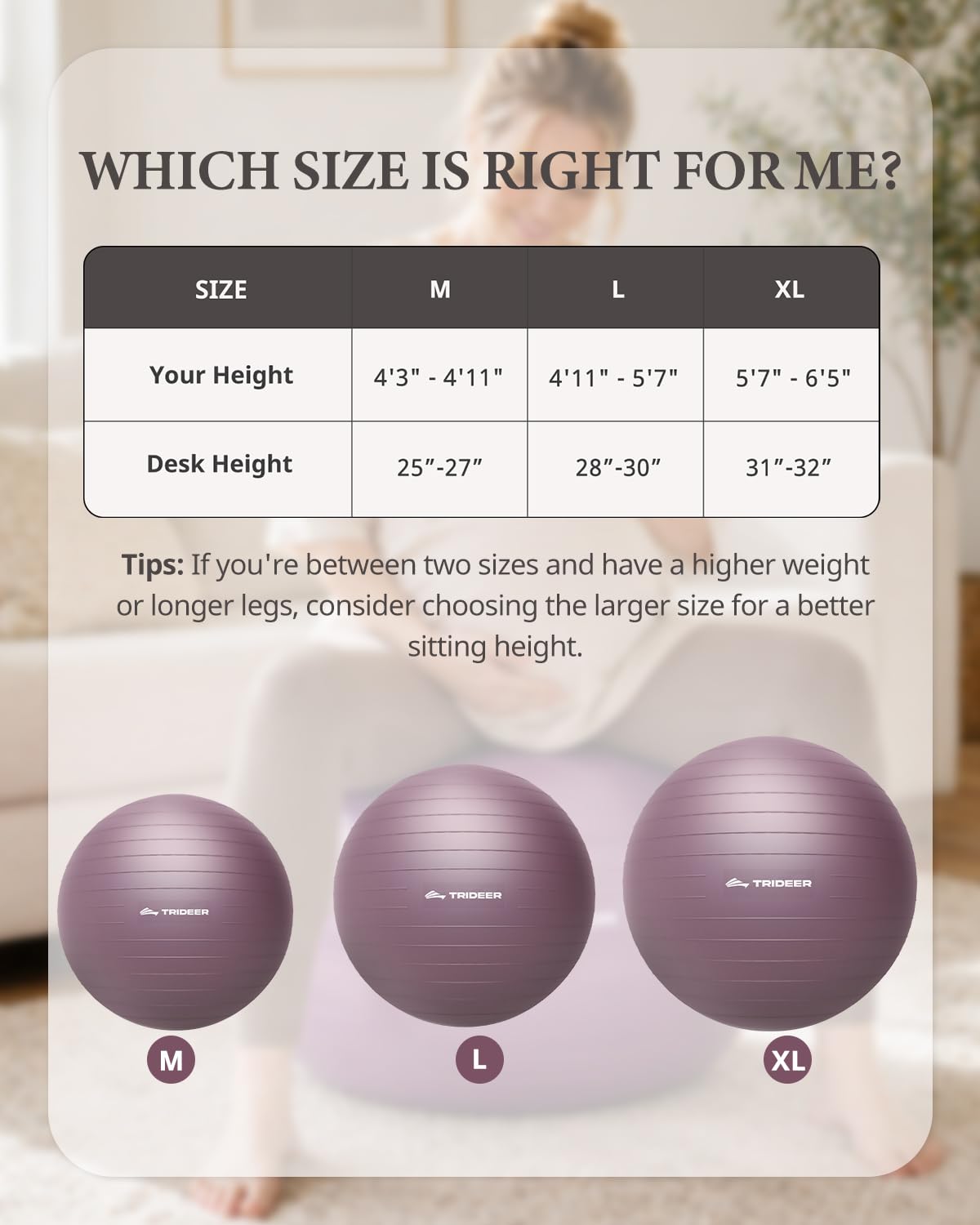 Trideer Exercise Ball Yoga Ball – Office Seating & Balance Ball Chair, Stability Ball for Pilates, Physical Therapy,Core Training & Balance Improvement & Stretching