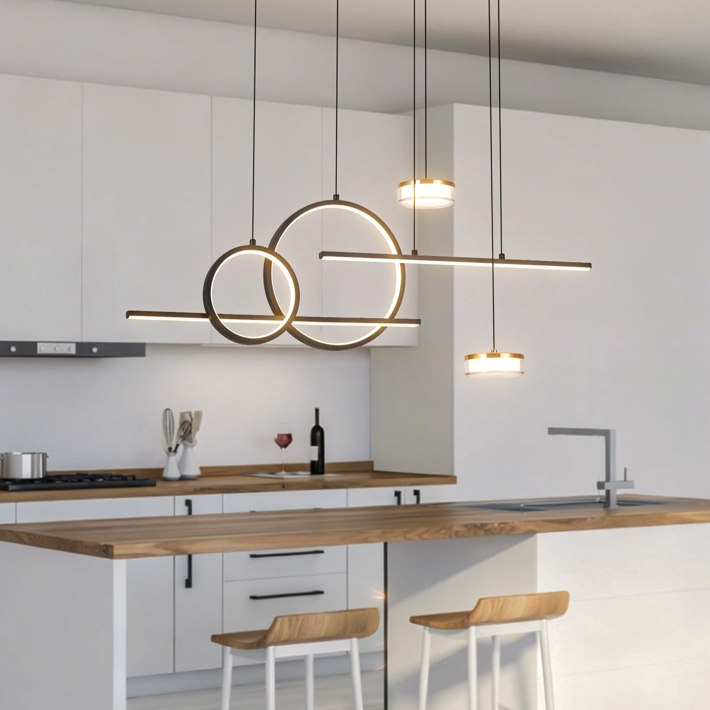 Jyforid Modern Black LED Dining Room Light Fixture with Remote Control, 38.5" 38W 3-Color Temp Stepless Dimmable Island Pendant Lights, Hanging Adjustable Linear Chandelier for Kitchen Bar