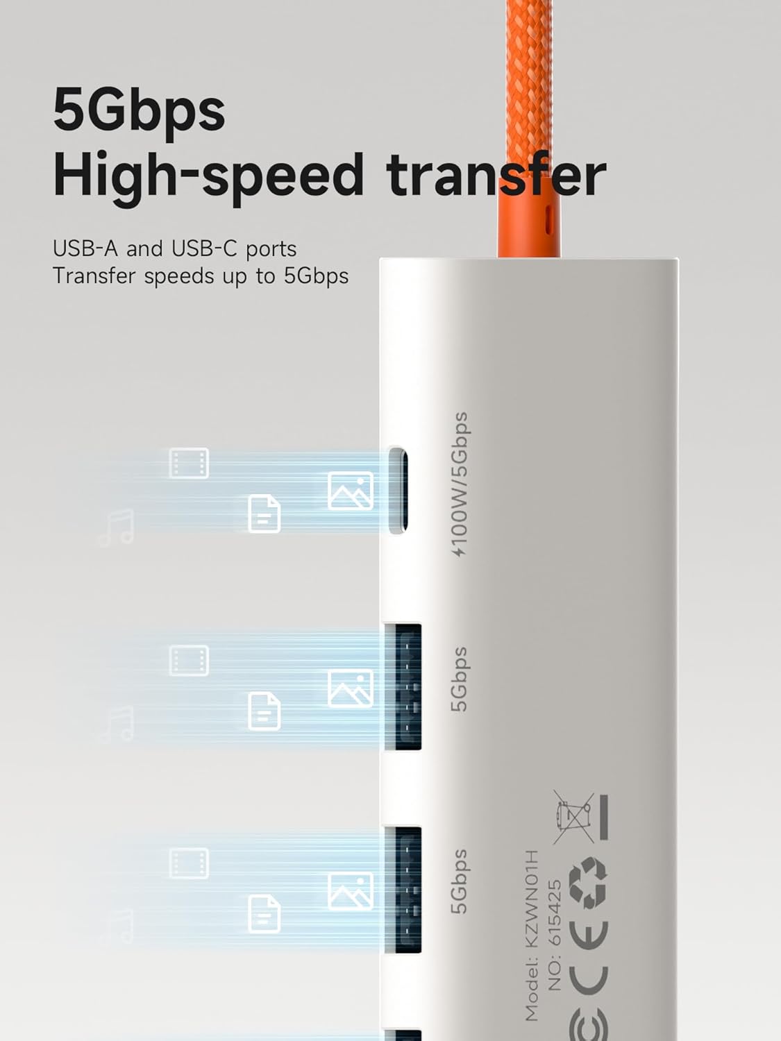 Hagibis 5 1 4K@60Hz USB3.0 3 100W (KZWN01H) USB-C Hub, in Multiport USB C Splitter Ultra Slim Heat Dissipation Docking