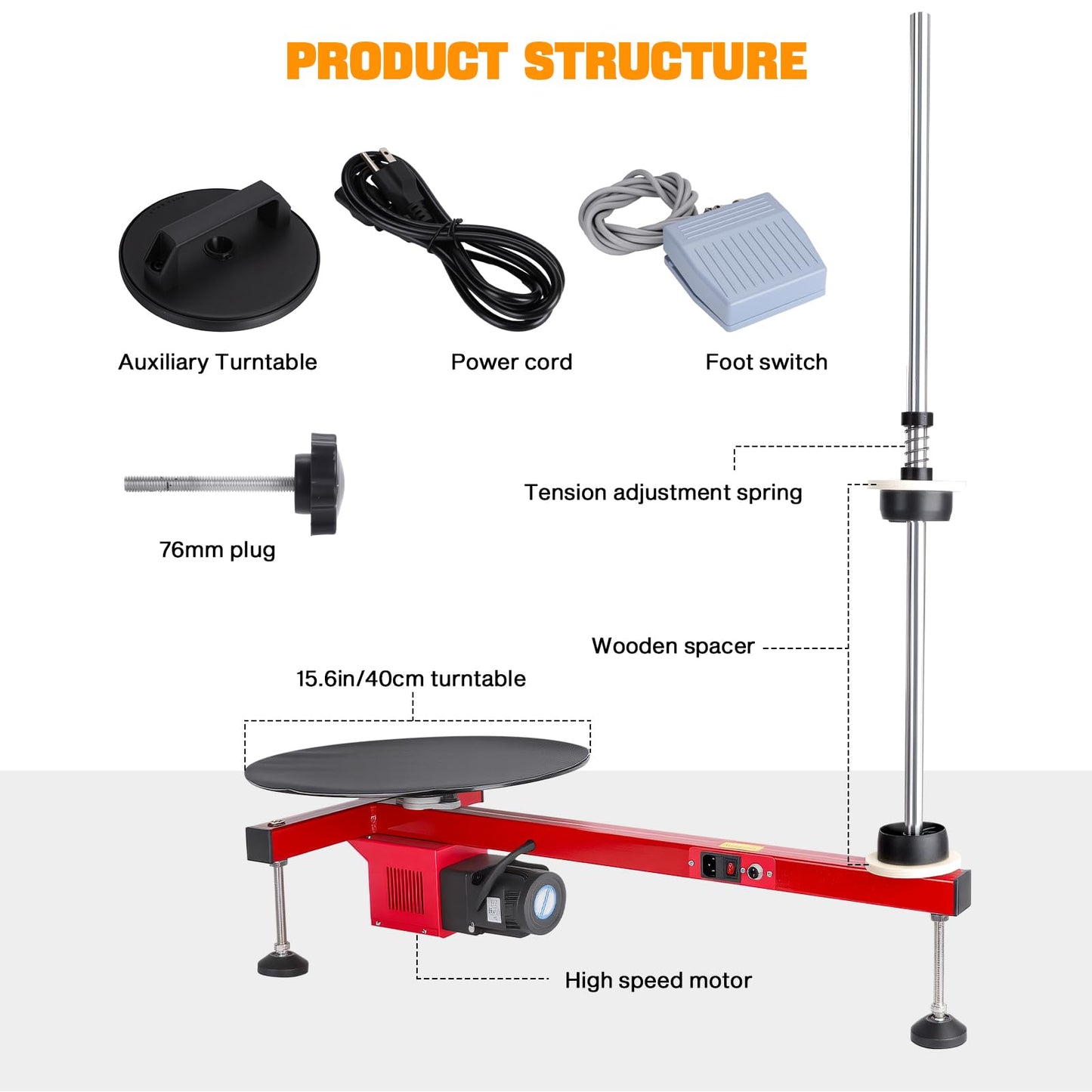 Helivivfy Electric Stretch Film Wrapping Machine, T-Shaped Design High-Efficiency Labor-Saving with 15.7in Auxiliary Turntable and Foot Pedal Switch