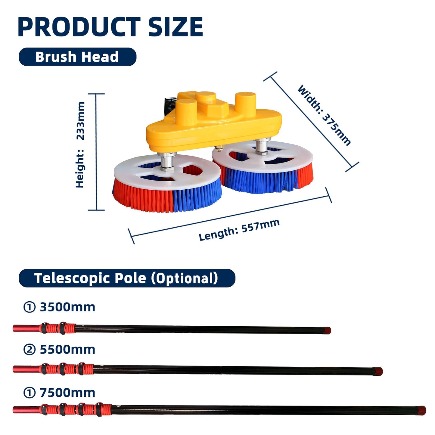 Solar Panel Cleaner – Dual Rotating Disc Brush with 11ft Carbon Fiber Pole, AC Powered Cleaning Equipment for Home PV Systems