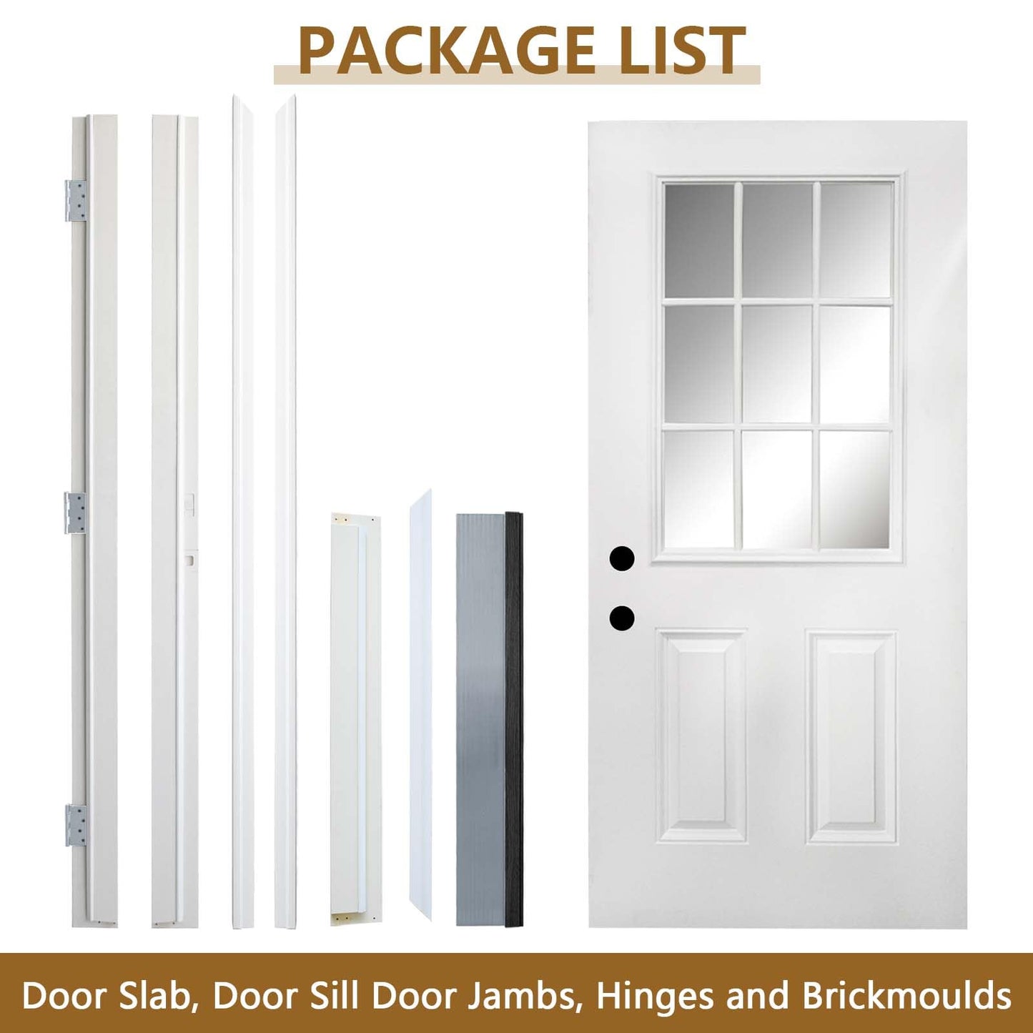 36 X 80 Exterior Door with Glass, Modern Front Door for House Exterior, Entry Doors for Home, Primed Fiberglass, Left Hand Inswing, Wood, French (White, Right Hand Inswing)