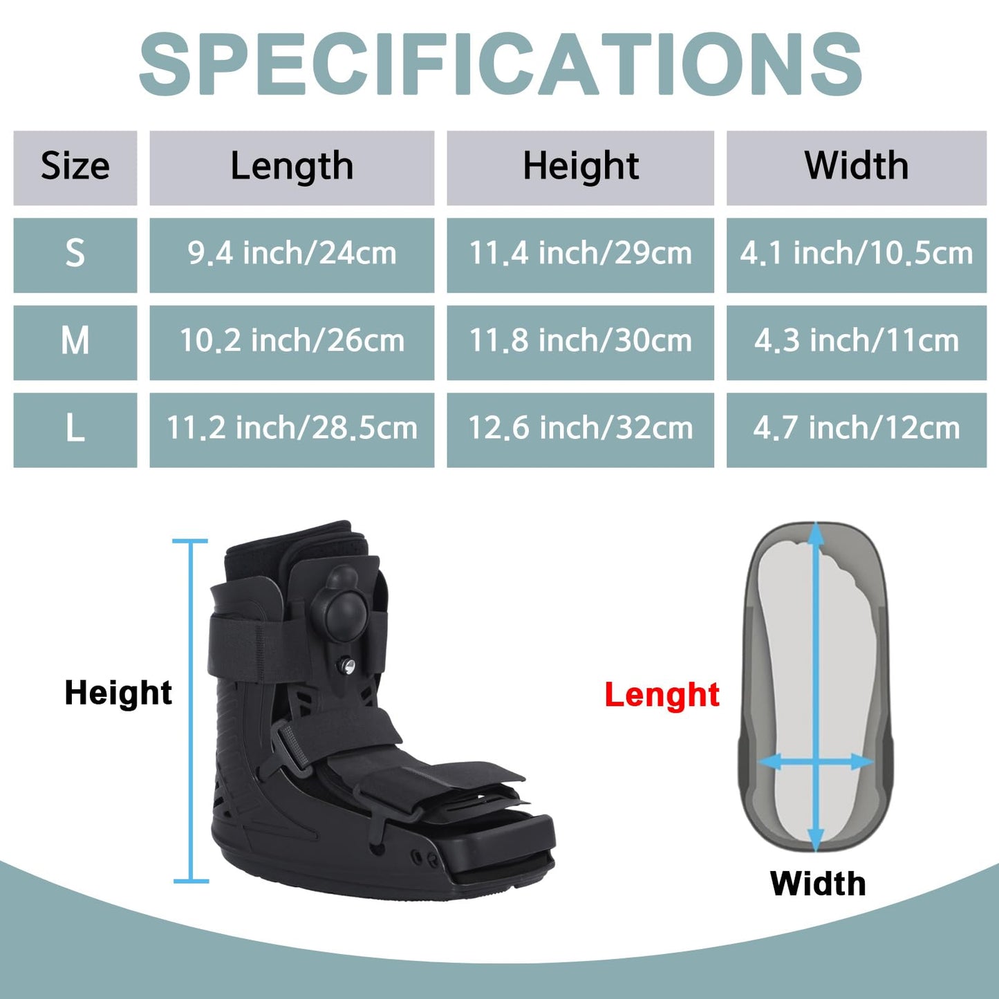 Mathgetin Air Cam Walker Boot, Short Inflatable Walking Boot Medical Recovery Orthopaedic Boots for Sprained Ankle, Broken Foot and Achilles Tendonitis (Large)