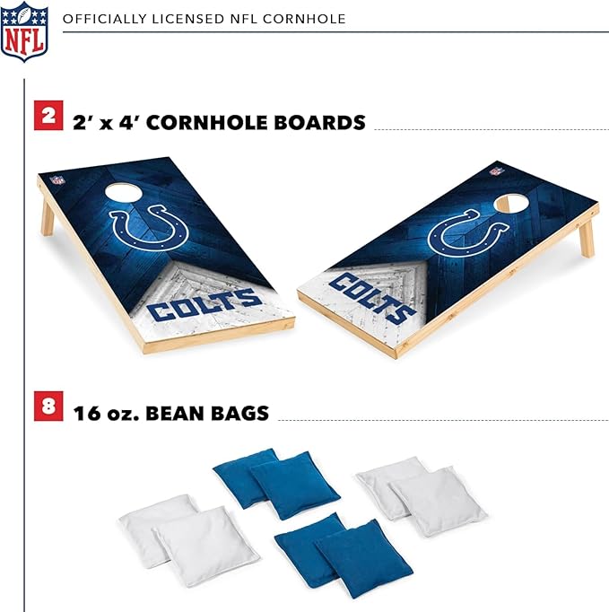 NFL Football 2' x 4' Regulation Size Solid Wood Cornhole Set with Direct Print HD Team Graphics Great Gift for Any Football Fan! Bean Bag Toss Family Outdoor Game