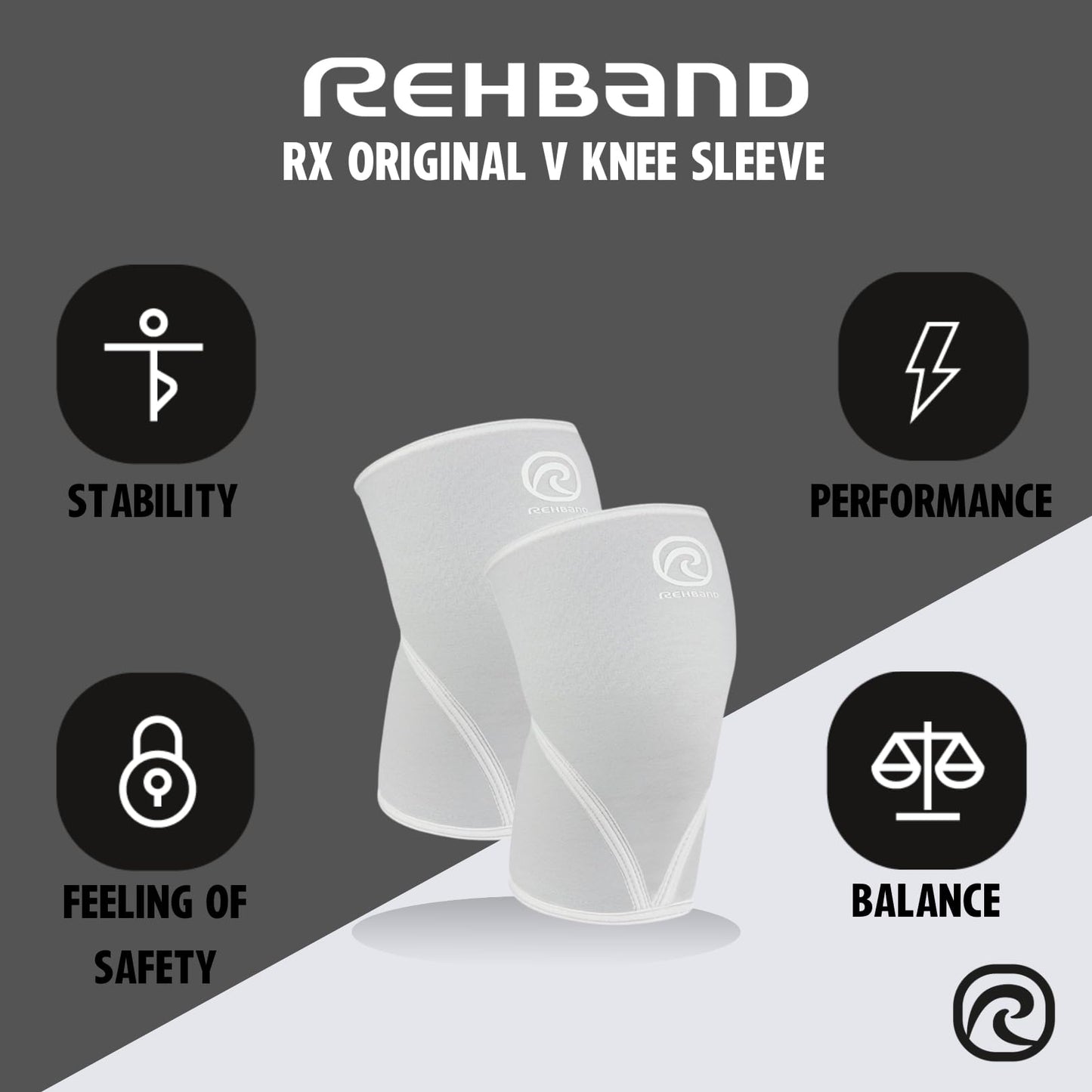 Rehband Classic 7mm V Knee Sleeve for Weightlifting, Competition Grade Powerlifting Knee Sleeve, Compression Sleeve for Crossfit, Squats, Gym & Heavy Lifts, Colour:Arctic/White - 1 Pair, Size:XX-Large