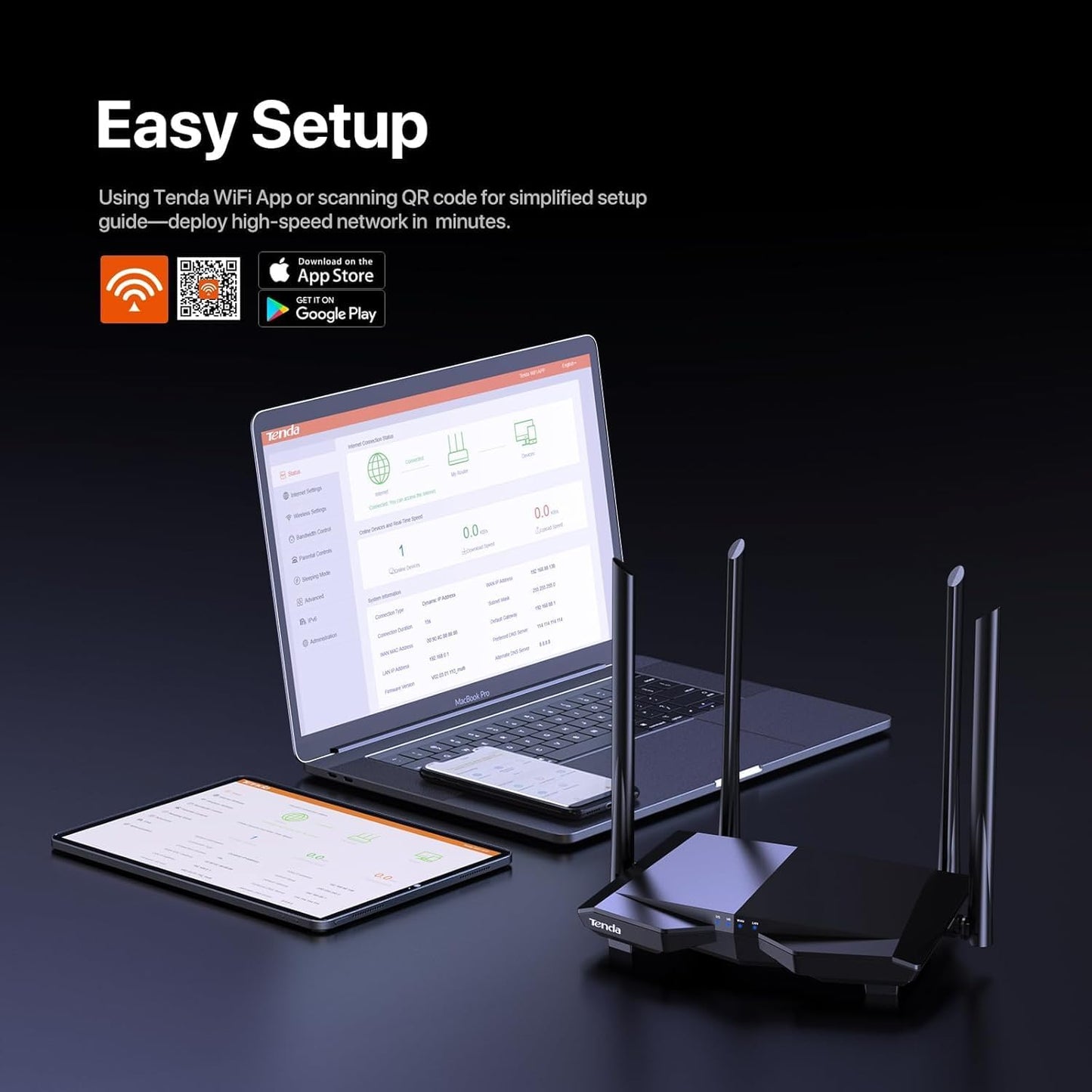 Tenda AC1200 4 100 IPv6 Controls(AC6) Smart WiFi Router, High Speed Dual Band Wireless Internet Router with Smart APP