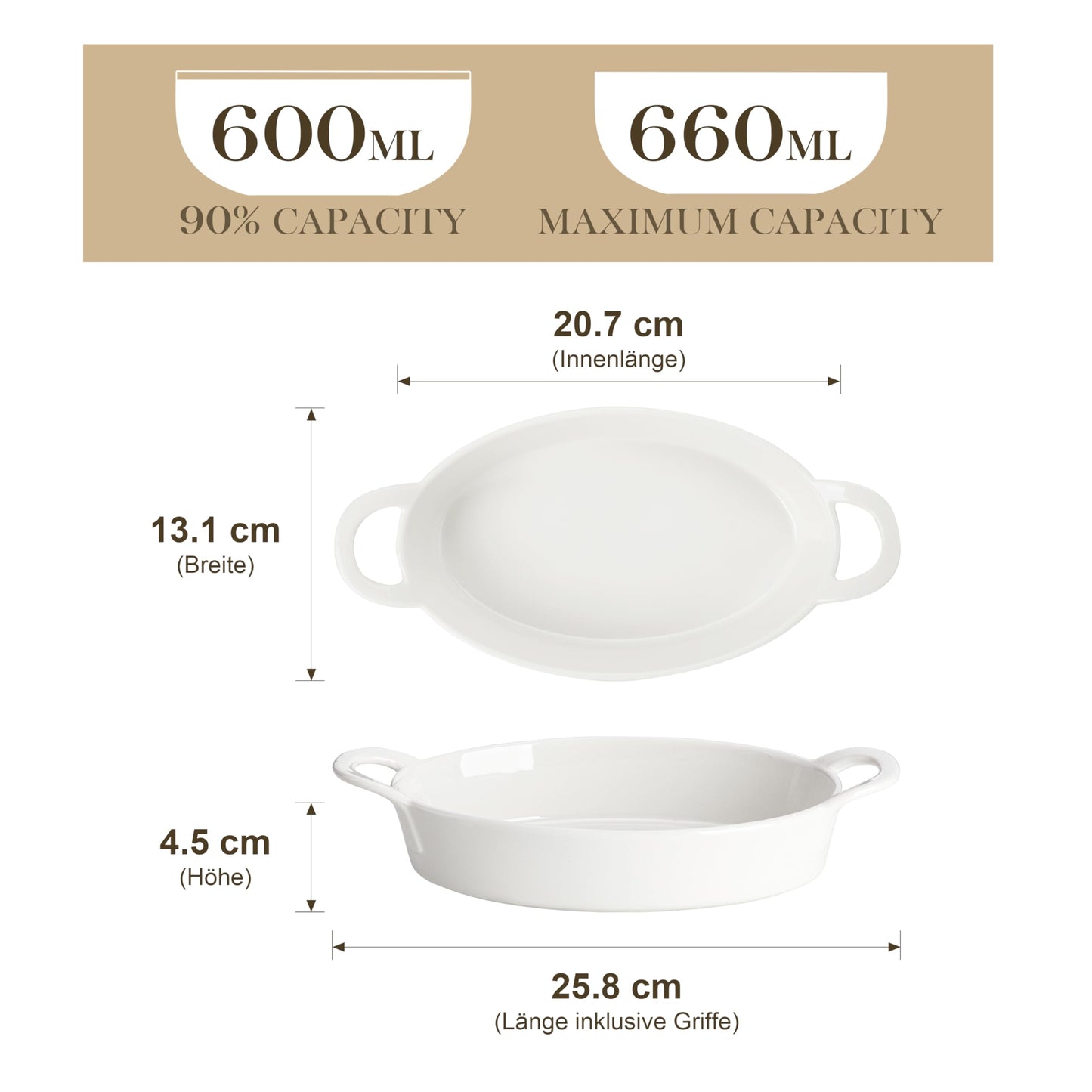 MALACASA Small Casserole Baking Dishes for Oven, Ceramic Oval Baking Dish Sets of 4, 8" x 5" Inch Au Gratin Baking Pans with Handles for Roasting, Lasagna, Pie, Baking Meat & Vegetables, White
