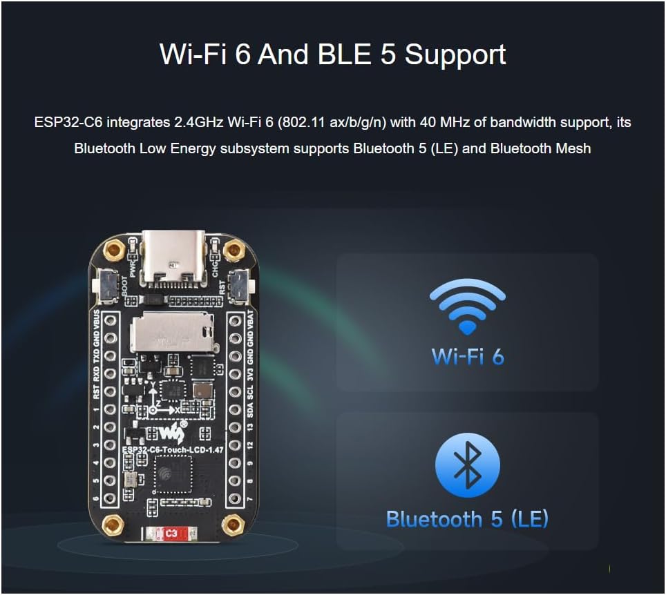 waveshare ESP32-C6 1.47inch 172320 262K 6(802.11 5 Capacitive Touch Display Development Board with pre-soldered Header