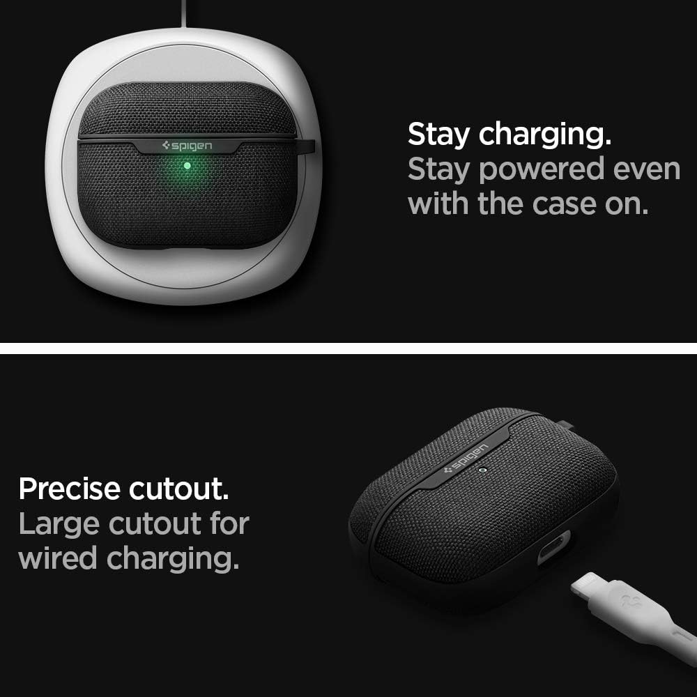 Spigen (2019) Urban Fit Designed for AirPods Pro Case Premium Fabric Cover with Carabiner - Black